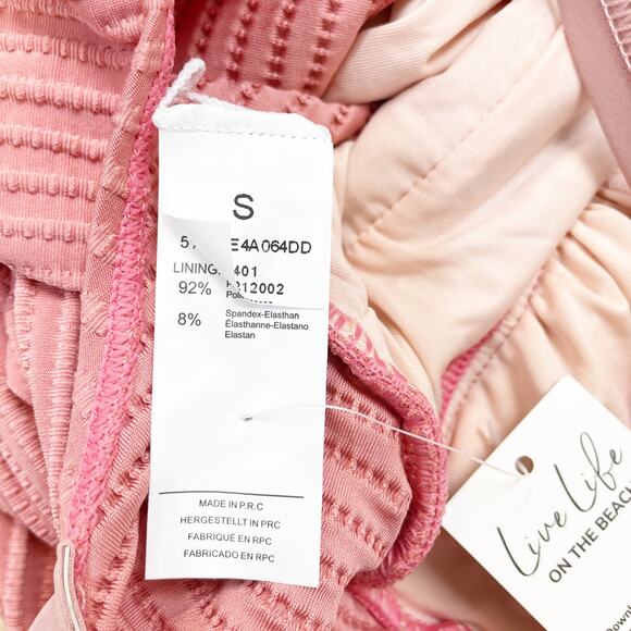 Cupshe Women's Women's Ginger Ribbed & Ruched One Piece Swimsuit Pink Small - Picture 5 of 5